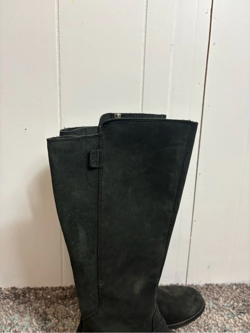 Teva Boots Womens 6 De La Vina Tall solid Black Waterproof Leather Side Zip
